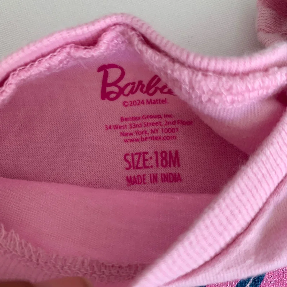 Barbie Shirt Girls 18M Pink Ruffle Sleeve Graphic Tee Roller Skate Mattel Preppy